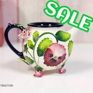 J. McCall 2005 Blue Sky Floral Tea Pot Hand Painted